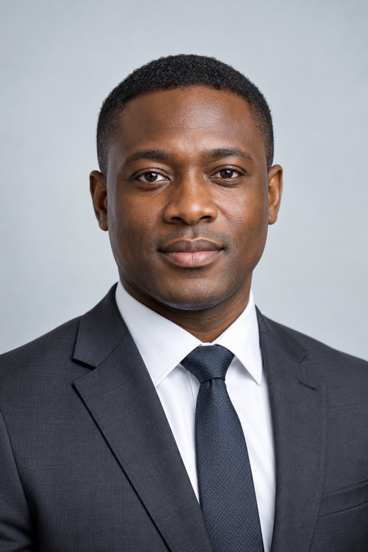 AI-generated fictional Black professional man with his face in sharp focus