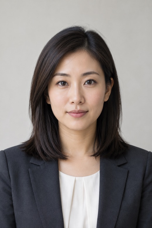 AI-generated fictional East Asian professional woman with a natural expression